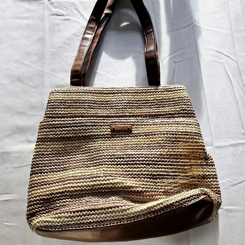 Tan Woven Shoulder Purse
